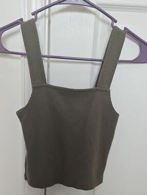 American Eagle Outfitters Olive Ribbed Square-Neck Crop Tank